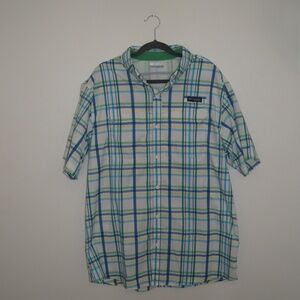 Men's Blue, Green, and White Plaid Columbia Sportswear Fishing shirt size Large